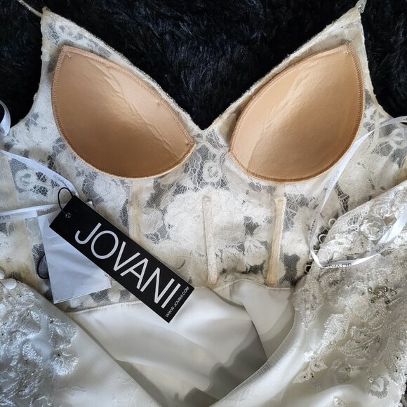 NWT~$1699~JOVANI~2/4~IVORY EMBELLISHED LACE FIT & FLARE WEDDING DRESS GOWN - Picture 14 of 16